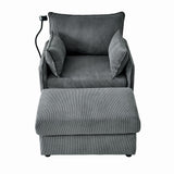 Comfy Corduroy Oversized Chaise Lounge Chair with Ottoman and Storage