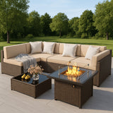 Pamapic Outdoor Sectional Couch Set with Fire Pit Table