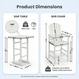 Outdoor Bar Height Adirondack Patio Chair With Cup Holder And Armrests All Weather UV Resistant - White