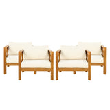 Outdoor Acacia Wood Club Wooden Armchair with Cushions (Set of 2)
