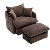 46.1" W Upholstered Oversized Swivel Accent Chair with Ottoman