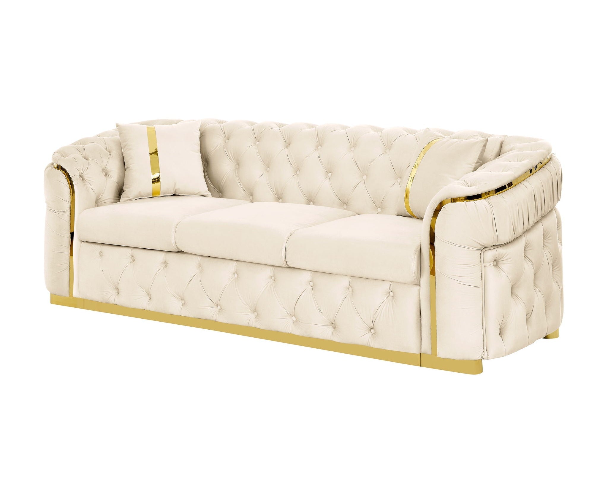 Button Tufted Couch With 2 Pillows, 3 Seater Luxury Chesterfield Sofa