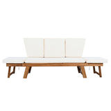 Topmax Outdoor Adjustable Patio Wooden Daybed Sofa Chaise Lounge with Cushions