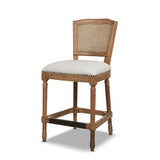 Armless Bar Stool with Nailhead Trim and Rattan High Back