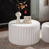 White Scalloped Round Coffee Table Set: Nesting Design, Elegant Curved-Edge Shape