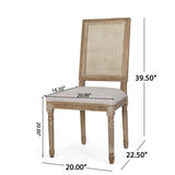 French Country Dining Chair With Rectangular Cane Backrest And Smooth Upholstered Seating