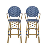 Outdoor Wicker And Aluminum French Barstools (Set of 2)