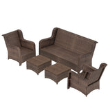 Patio Furniture Set Rattan Outdoor Sectional Conversation Sets 5-Piece Peacock Blue
