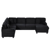 Upholstered U-Shaped Sectional Sofa with Movable Ottoman and Storage Pockets - Multiple Colors