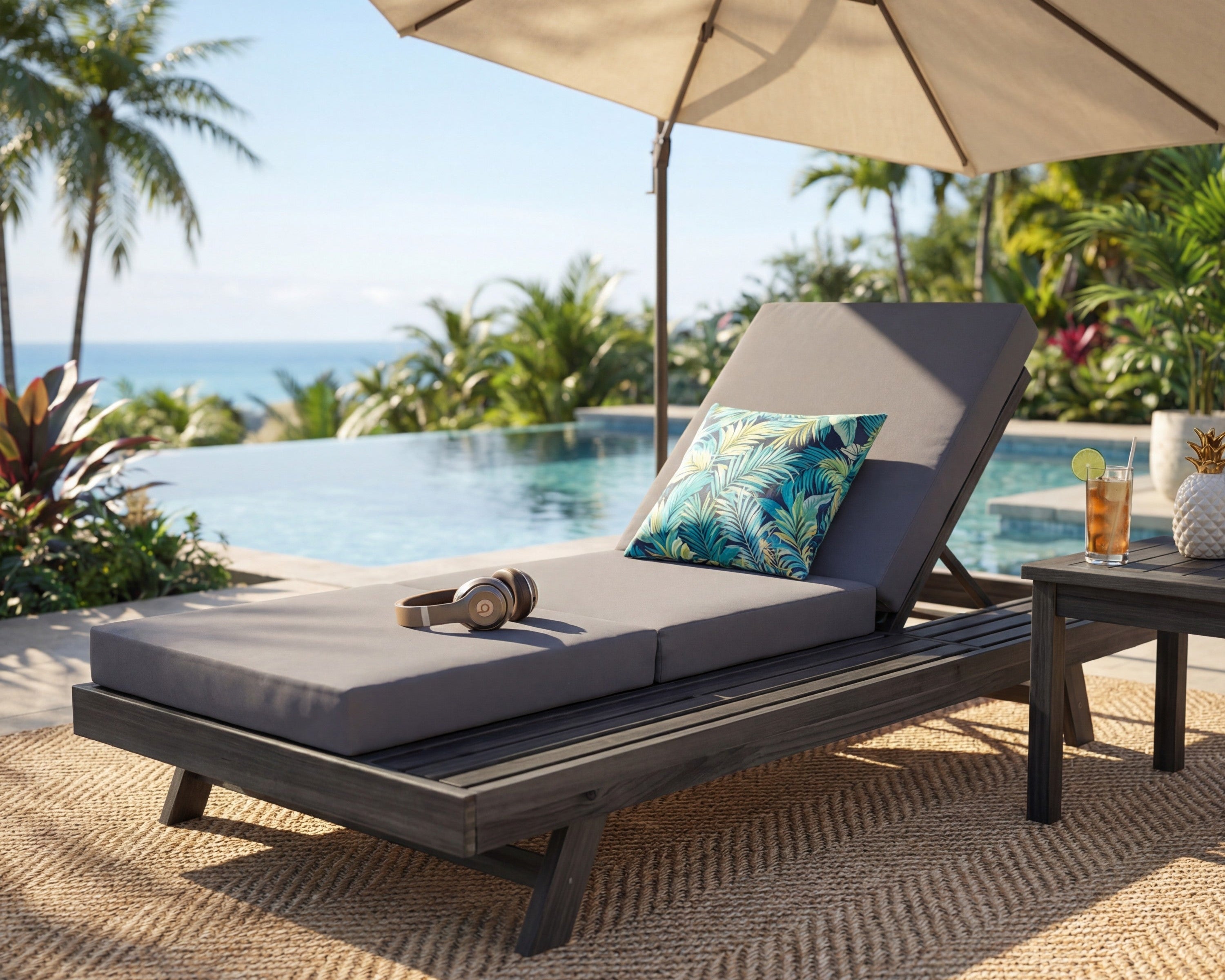 Lounge Chaise Set, Space Available On One Side, Acacia Solid Wood