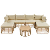 7 Pieces Outdoor Patio Furniture, All-Weather Rattan Sectional Sofa Set