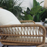 6PCS Outdoor Patio Balcony Natural Color Wicker Sofa Chair Set with Beige Cushion,Round Tempered Glass Table