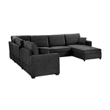 Modular 5 Seat U-Shape Sectional Sofa With Chaise Lounge, Built In Cup Holders And Storage Drawer