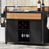 K&K 52.8"W Wicker Outdoor Grill Cart with Extended Table Top