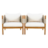 Outdoor Club Chairs (Set of 2) with Diamond-Pattern Beige Rope, Teak Finish
