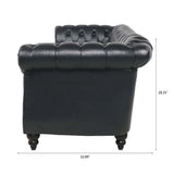 84.65" Black PU Rolled Arm Chesterfield Three Seater Sofa