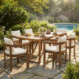 7 Pieces Acacia Wood Outdoor Dining Set with Cream Cushions