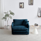 Comfy Deep Single Seat Sofa Upholstered Reading Armchair in Blue Chenille Fabric