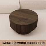 Modern Circular Coffee Table With Stripe Design And Storage Space