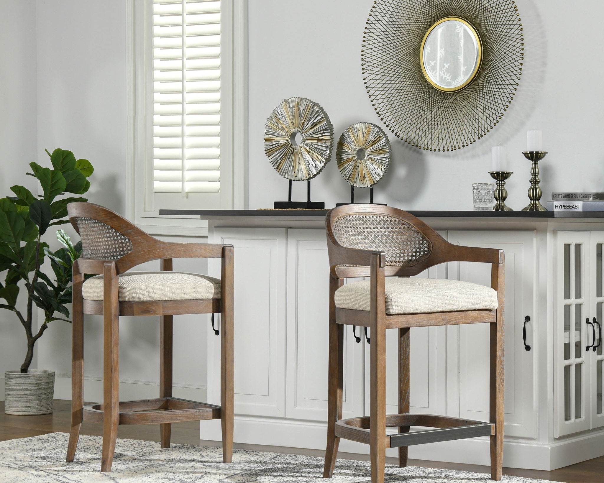 Americana - Mid-Century Modern Cane Back Counter Stool