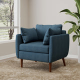 Luminate Upholstered Fabric Club Chair with Tapered Legs and 2 Accent Pillows, Navy Blue