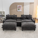 Modern Sectional Sofa With Removable Ottomans, USB Ports