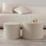 Beige Nesting Coffee Table Set of 2 Modern Drum Side Tables