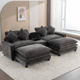 Modern Sectional Sofa With Removable Ottomans, USB Ports