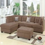 Truffle Waffle Suede Sectional Sofa With Tufted Cushions And Accent Pillows, Reversible Chaise - Neutral