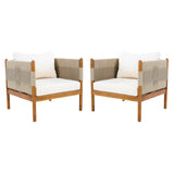 Outdoor Club Chairs (Set of 2) with Diamond-Pattern Beige Rope, Teak Finish