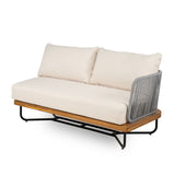 Lucca Outdoor Acacia Wood Rope Woven Sofa Sectional Set with Water-Repellent Cushions