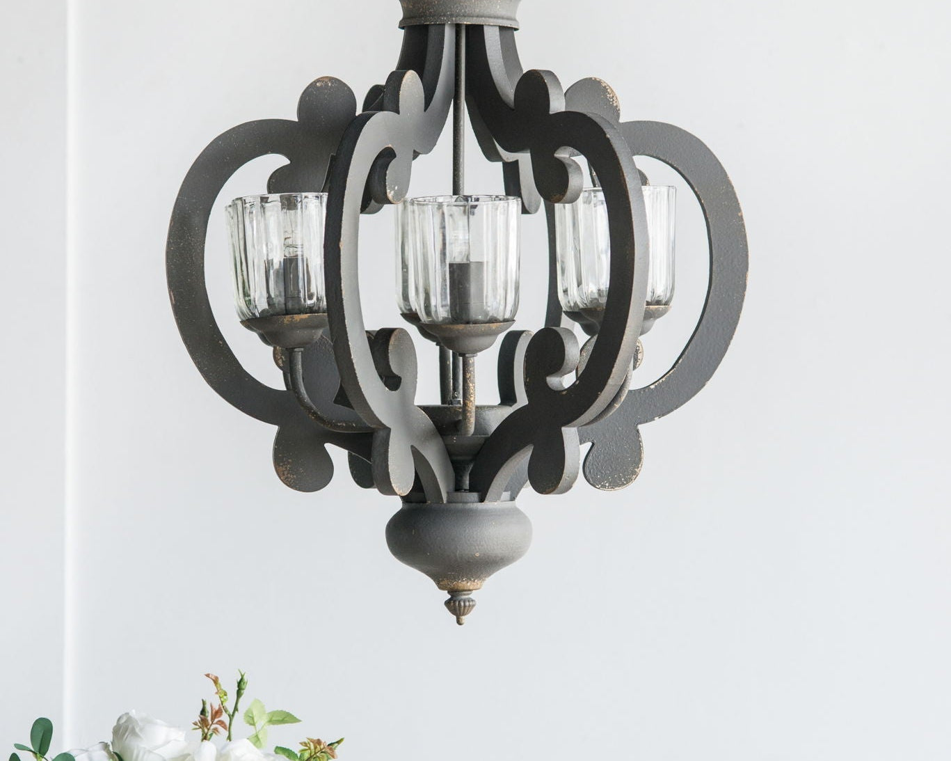 Farmhouse Chandelier, 6 Light Wood Chandelier Pendant Light Fixture With Adjustable Chain For Dining Room Living Room Entryway, Bulb Not Included