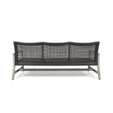 Outdoor Acacia Wood Wicker 3 Seater Sofa, Patio Furniture Conversation Set for Backyard