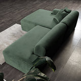Mar Green Velvet Sectional Sofa with Mid-Century Design - Green