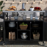 K&K Outdoor Kitchen Island with Rolling Bar Cart and Storage Cabinet