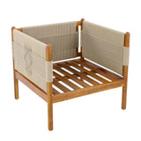 Outdoor Acacia Wood Club Chair with Diamond Rope Weave & Cushions, Teak Finish