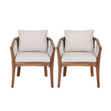Outdoor Dining Chairs Set for 2, Acacia Wood Frame with Teak Finish