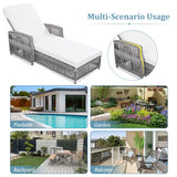 GO 2 Pieces Long Reclining Chaise, Outdoor Wicker Lounge with Armrests, Patio Adjustable Recliner with Soft Removable Cushions, All Weather Rattan Pool Lounge for Poolside & Garden, Beige