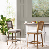 Armless Bar Stool with Nailhead Trim and Rattan High Back