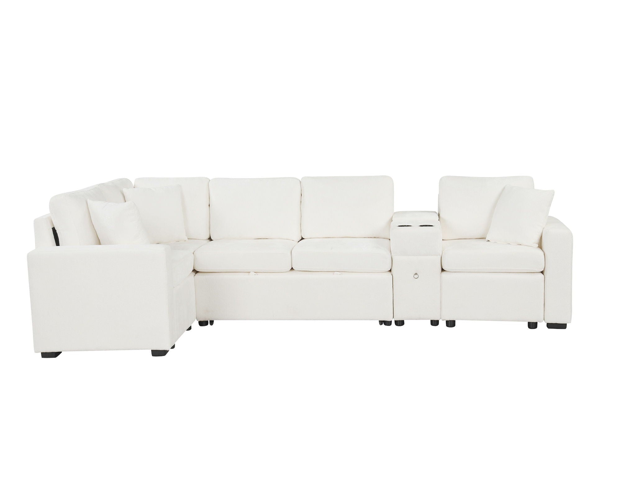 Modular L-Shaped Sectional Sofa Bed With Pull-Out Sleeper, Cup Holders, And Storage