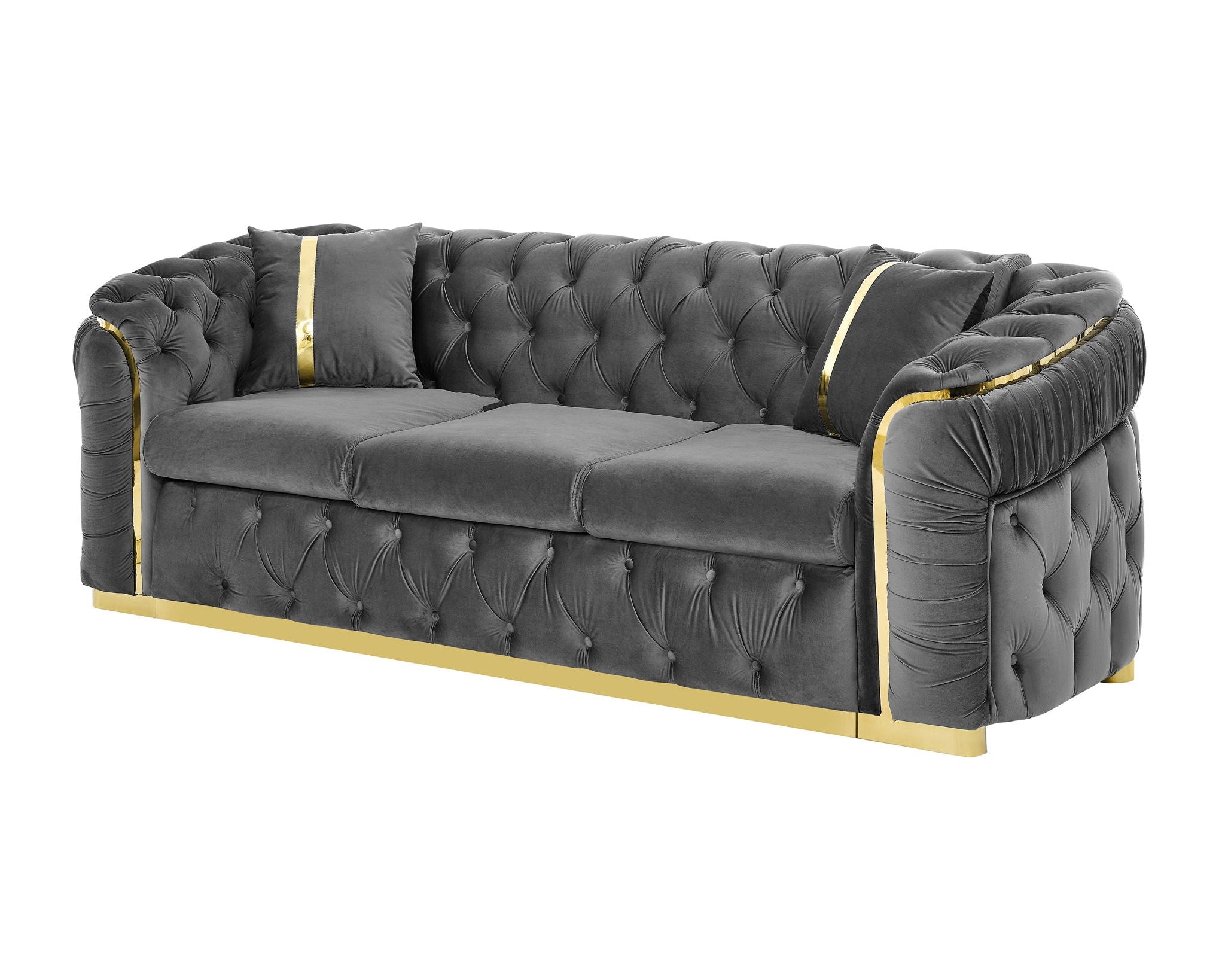 Button Tufted Couch With 2 Pillows, 3 Seater Luxury Chesterfield Sofa