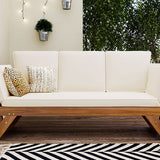 Topmax Outdoor Adjustable Patio Wooden Daybed Sofa Chaise Lounge with Cushions