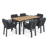 7 Piece Outdoor Dining Set With Table And 6 Chairs - Black / Teak / Gray