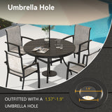 5 Pieces Outdoor Patio Dining Set with Stackable Metal Chairs and Round Table