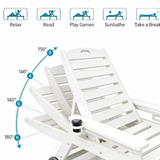 HDPE Chaise Lounge Chair Outdoor, Pool Lounge Chairs with 4-Position Adjustable Backrest, Supports Up to 360 LBS for Patio Poolside Deck Beach Backyard (white)