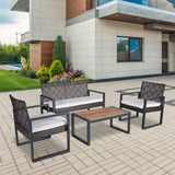 4 Piece Patio Furniture Set With Acacia Wood Table Top