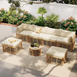 7 Pieces Outdoor Patio Furniture, All-Weather Rattan Sectional Sofa Set