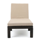 Puerta Chaise Lounge Frame Cushion Outdoor Wicker Iron - Beige / Dark Brown