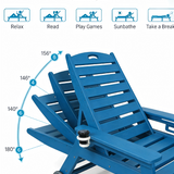 HDPE Chaise Lounge Chair Outdoor, Pool Lounge Chairs with 4-Position Adjustable Backrest, Supports Up to 360 LBS for Patio Poolside Deck Beach Backyard (blue)