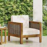 Outdoor Acacia Wood Club Chair with Wicker Accents